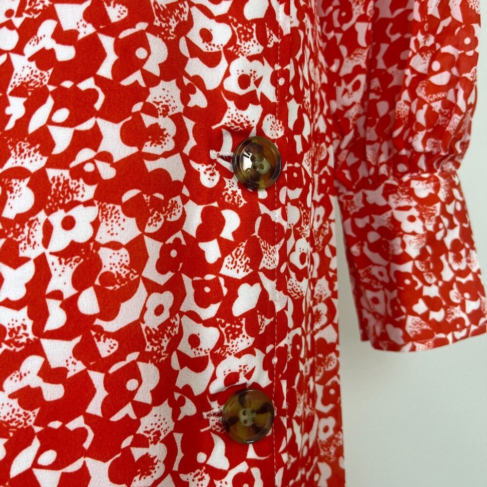 $325 NWT Ganni Floral Crepe Midi Dress Size 36 Orange - Picture 6 of 13